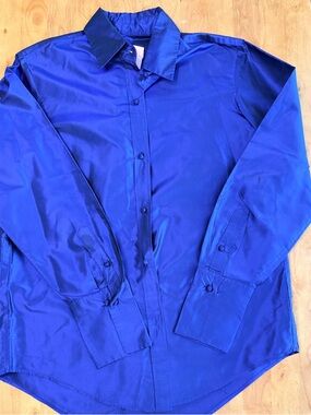 Dana Buchman Royal Blue Satin Button-Front Blouse